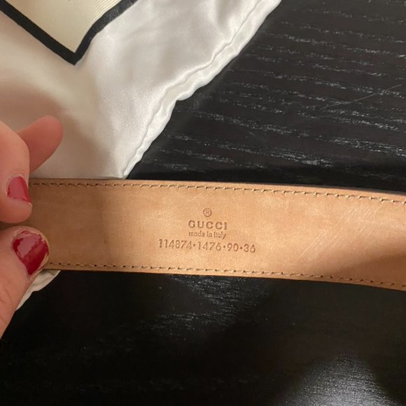 GUCCI Belt | Gold w/ Logo Print & Leather Trim - Picture 6 of 7